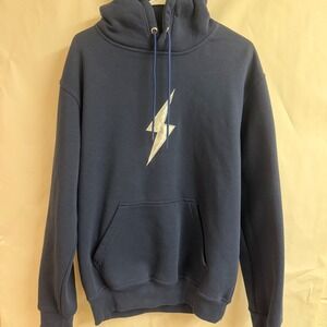 Bruce Bolt Pullover Active Mens Navy Blue Hoodie Lightning Bolt Logo Baseball L